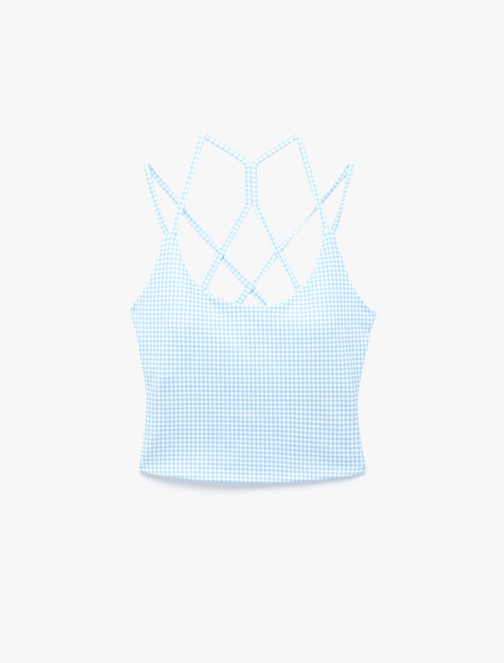  Çapraz Askılı Sırt Detaylı Pötikareli Spor Bluz
