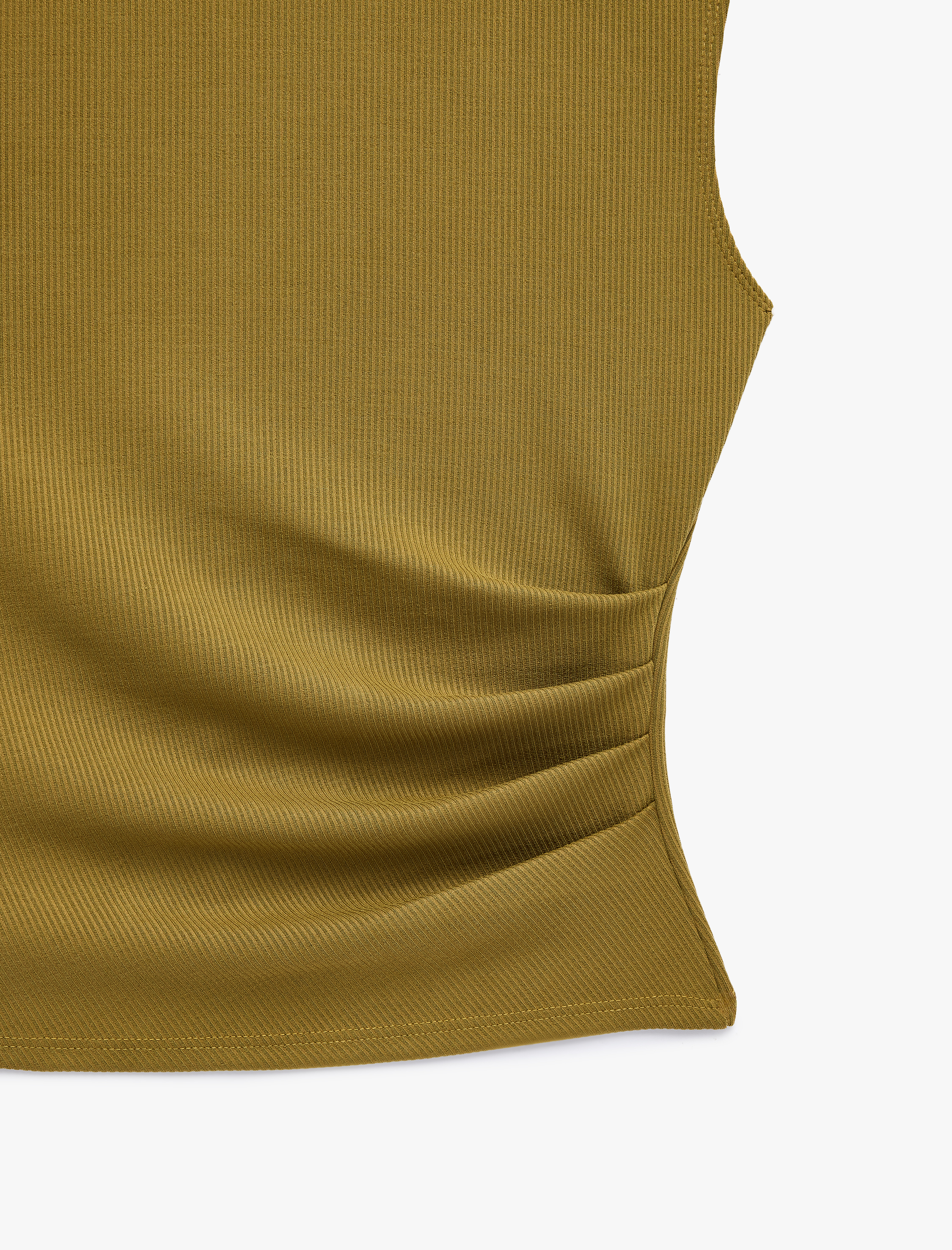   Modal Kumaş Slim Fit Drape Detaylı Bisiklet Yaka Kolsuz Fitilli Bluz