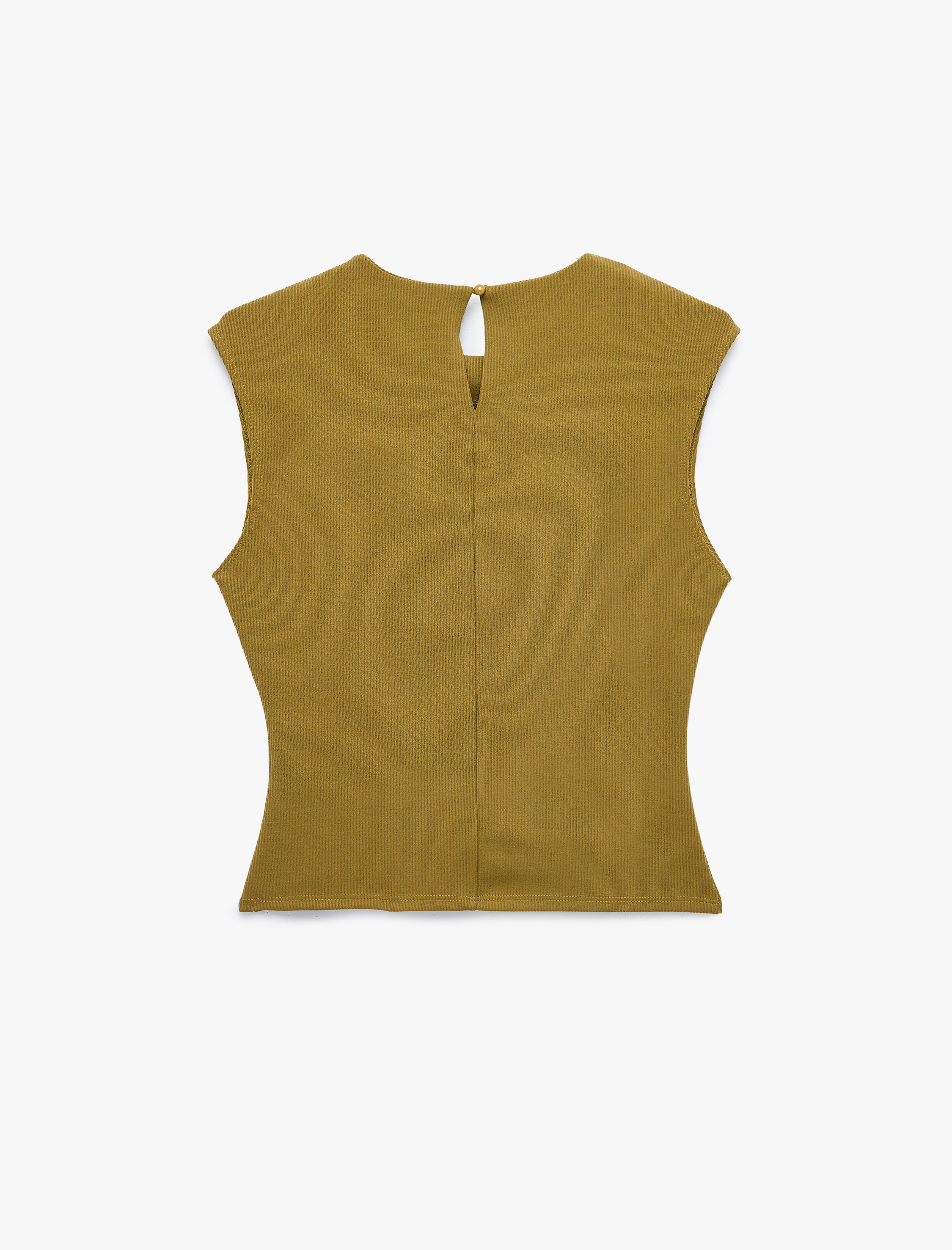   Modal Kumaş Slim Fit Drape Detaylı Bisiklet Yaka Kolsuz Fitilli Bluz