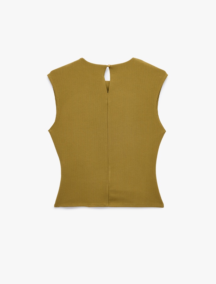  Modal Kumaş Slim Fit Drape Detaylı Bisiklet Yaka Kolsuz Fitilli Bluz