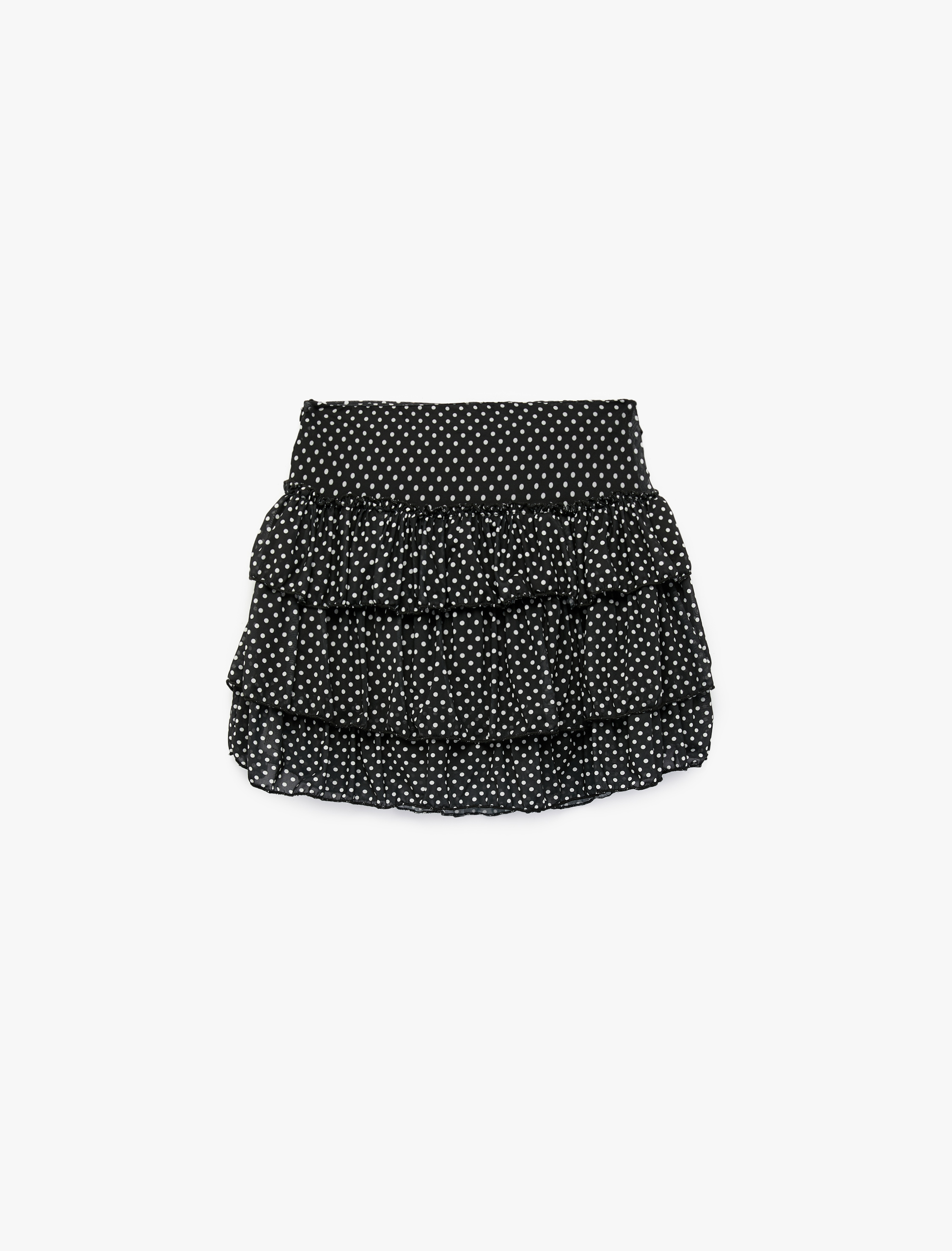   Slim Fit Kemerli Kat Kat Volümlü Fırfırlı Puantiyeli Tül Mini Etek