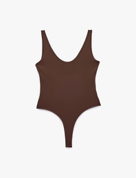 Slim Fit U Yaka Kalın Askılı Bodysuit