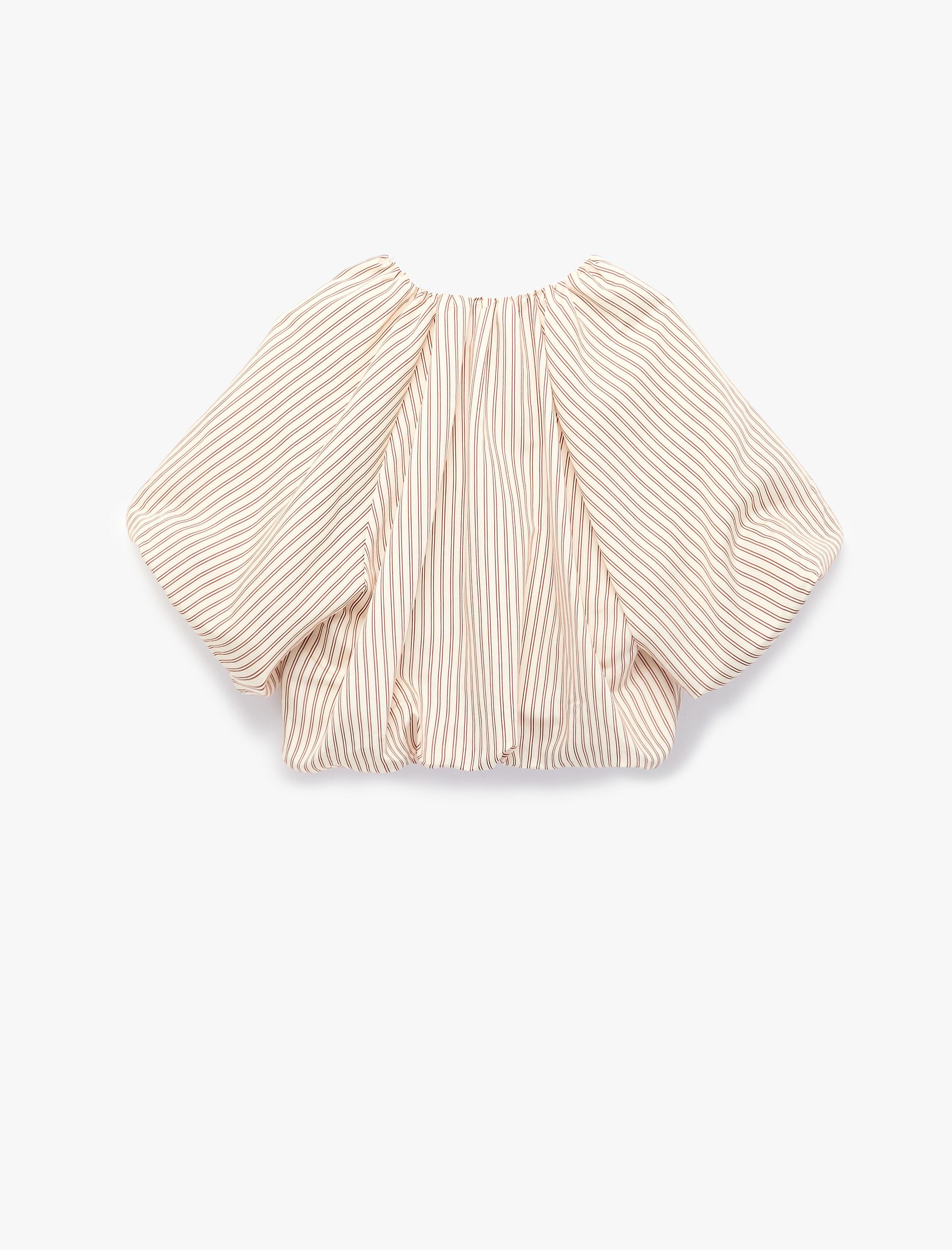   Koton X Melis Ağazat - Viskon Kumaş Bağlama Detaylı V Yaka Kısa Kollu Çizgili Crop Balon Bluz