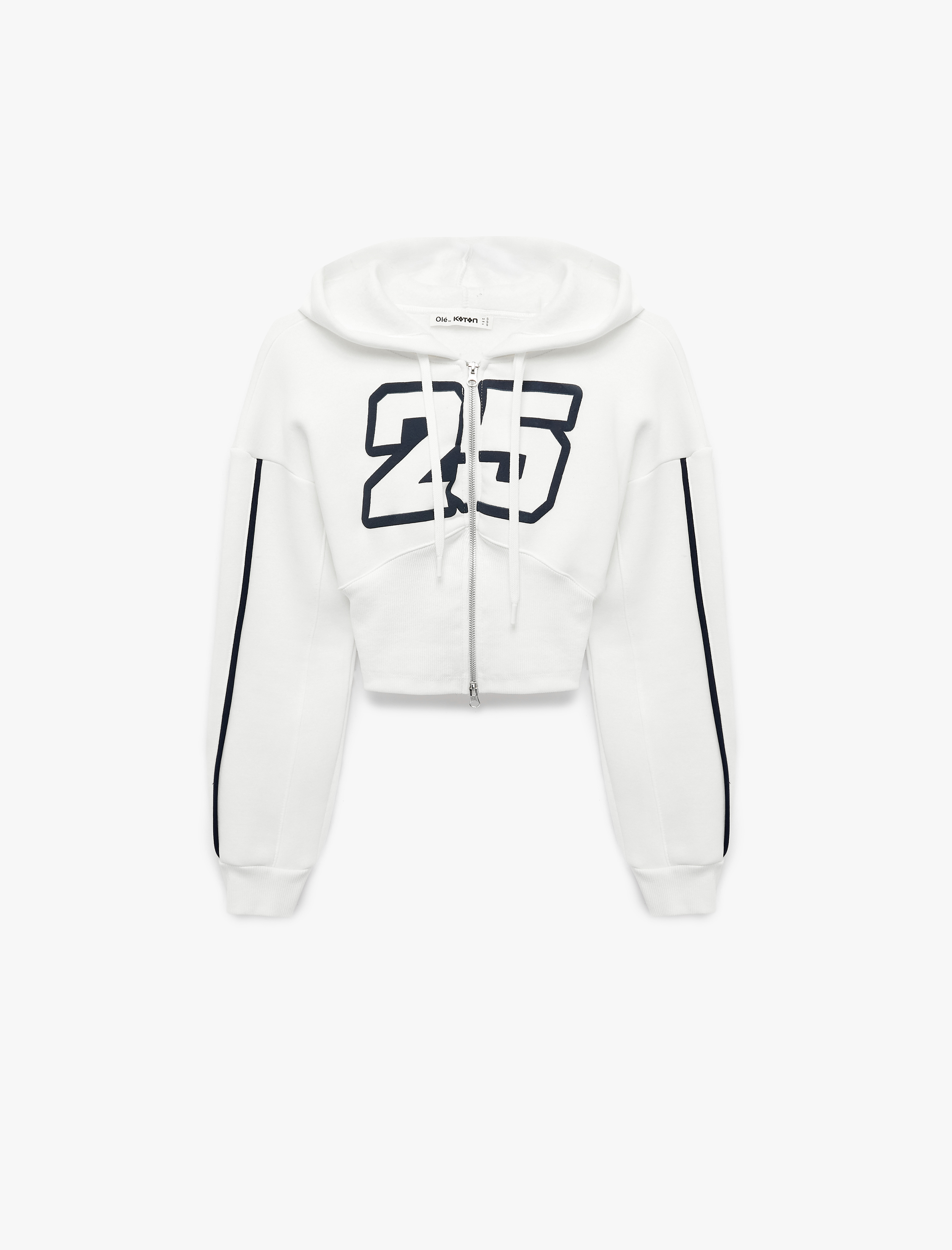   Şardonlu Uzun Kollu Kapüşonlu Fermuarlı Baskılı Korse Detaylı Crop Sweatshirt