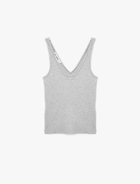 Pamuklu Slim Fit Kaşkorse V Yaka Kolsuz Bluz