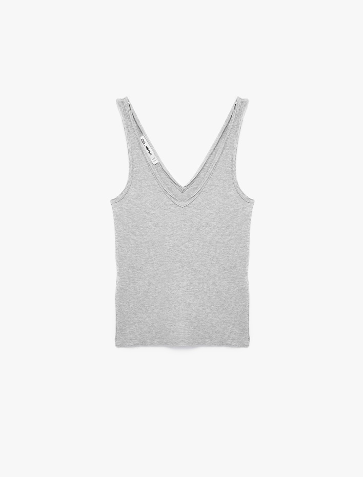  Pamuklu Slim Fit Kaşkorse V Yaka Kolsuz Bluz