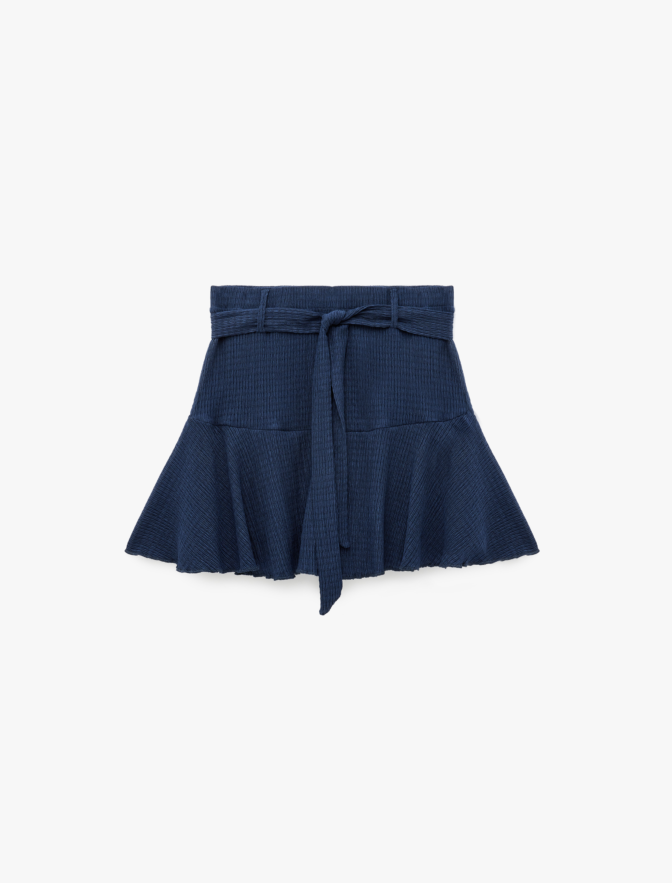  Beli Kuşaklı Bürümcük Kumaş Mini Şort Etek
