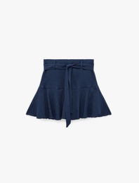 Beli Kuşaklı Bürümcük Kumaş Mini Şort Etek