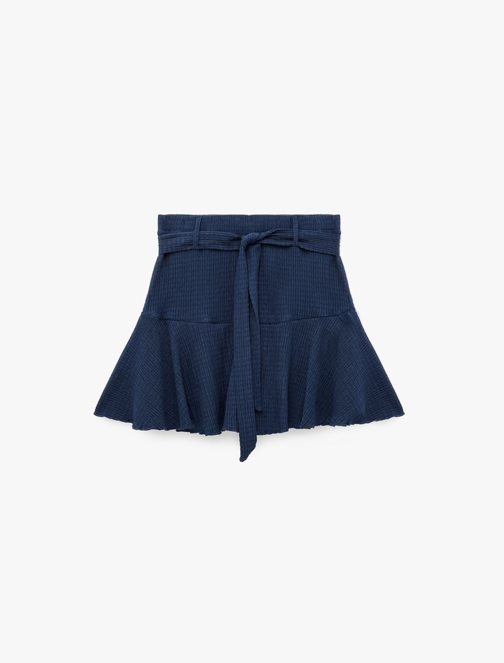  Beli Kuşaklı Bürümcük Kumaş Mini Şort Etek