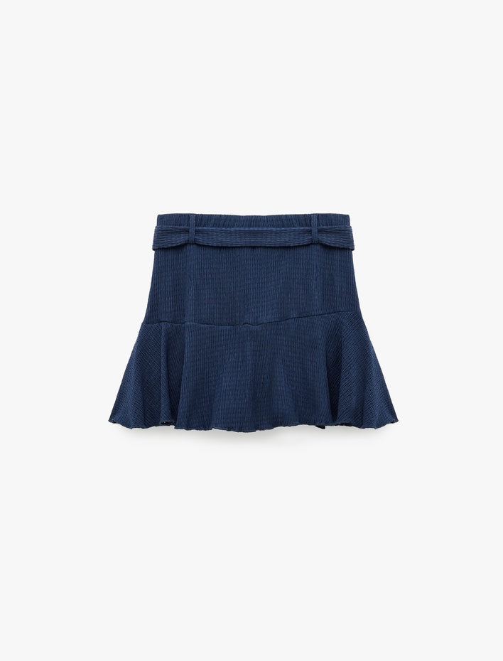  Beli Kuşaklı Bürümcük Kumaş Mini Şort Etek