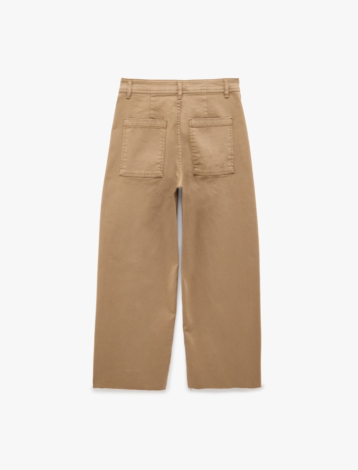  Cepli Rahat Kalıp Kesik Paça Yüksek Bel  Jean Pantolon - Culoette Jean