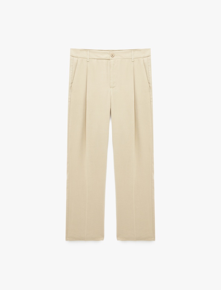  Pileli Cep Detaylı Regular Fit Viskon Kumaş Pantolon
