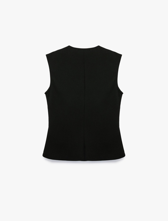  Krep Scuba Kumaş Slim Fit Düğmeli V Yaka Yelek