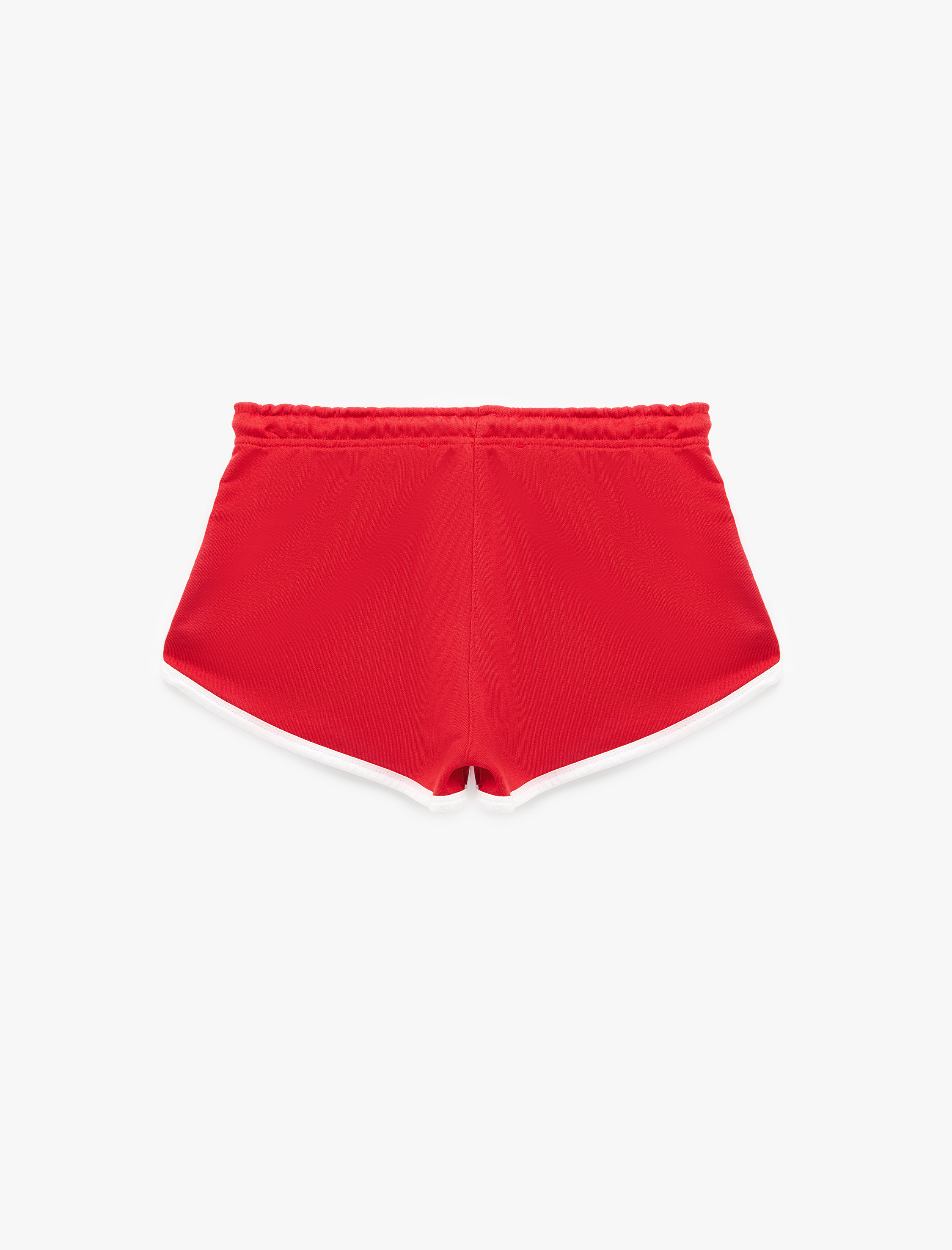   Nakışlı Pamuklu Biyeli Beli Bağcıklı Mini Şort