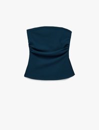 Slim Fit Drape Detaylı Straplez Top