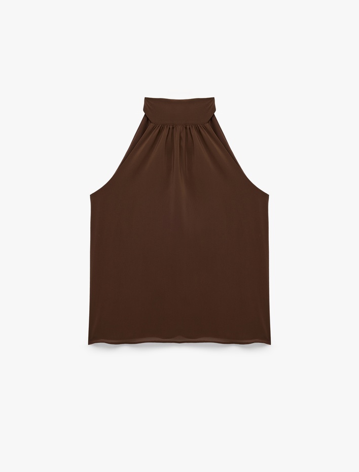  Halter Yaka Kolsuz Şifon Bluz