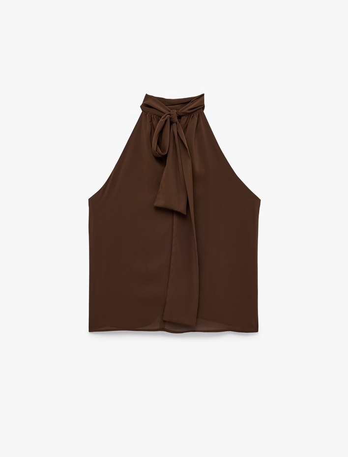  Halter Yaka Kolsuz Şifon Bluz