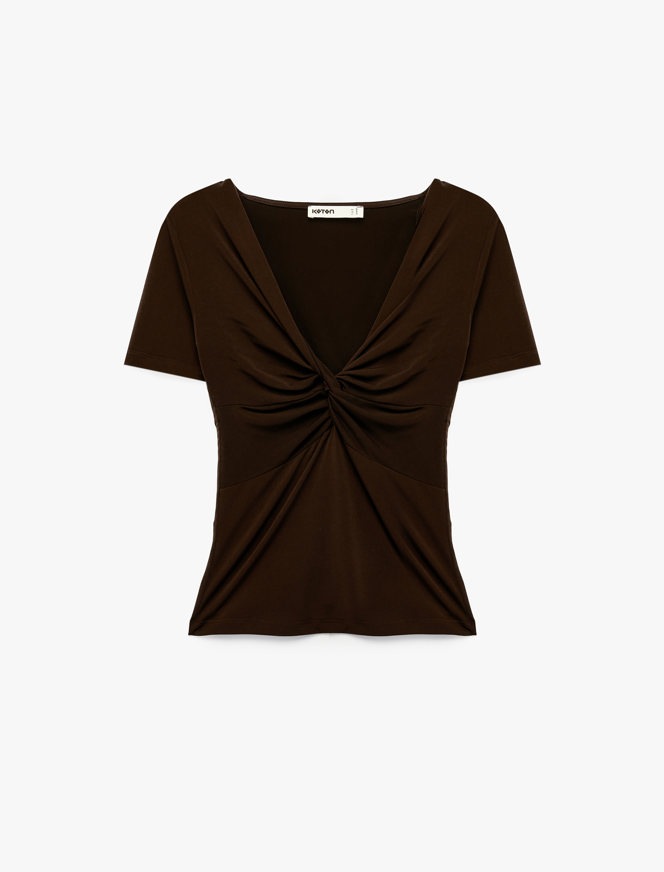   Slim Fit Büzgülü V Yaka Kısa Kollu Tişört