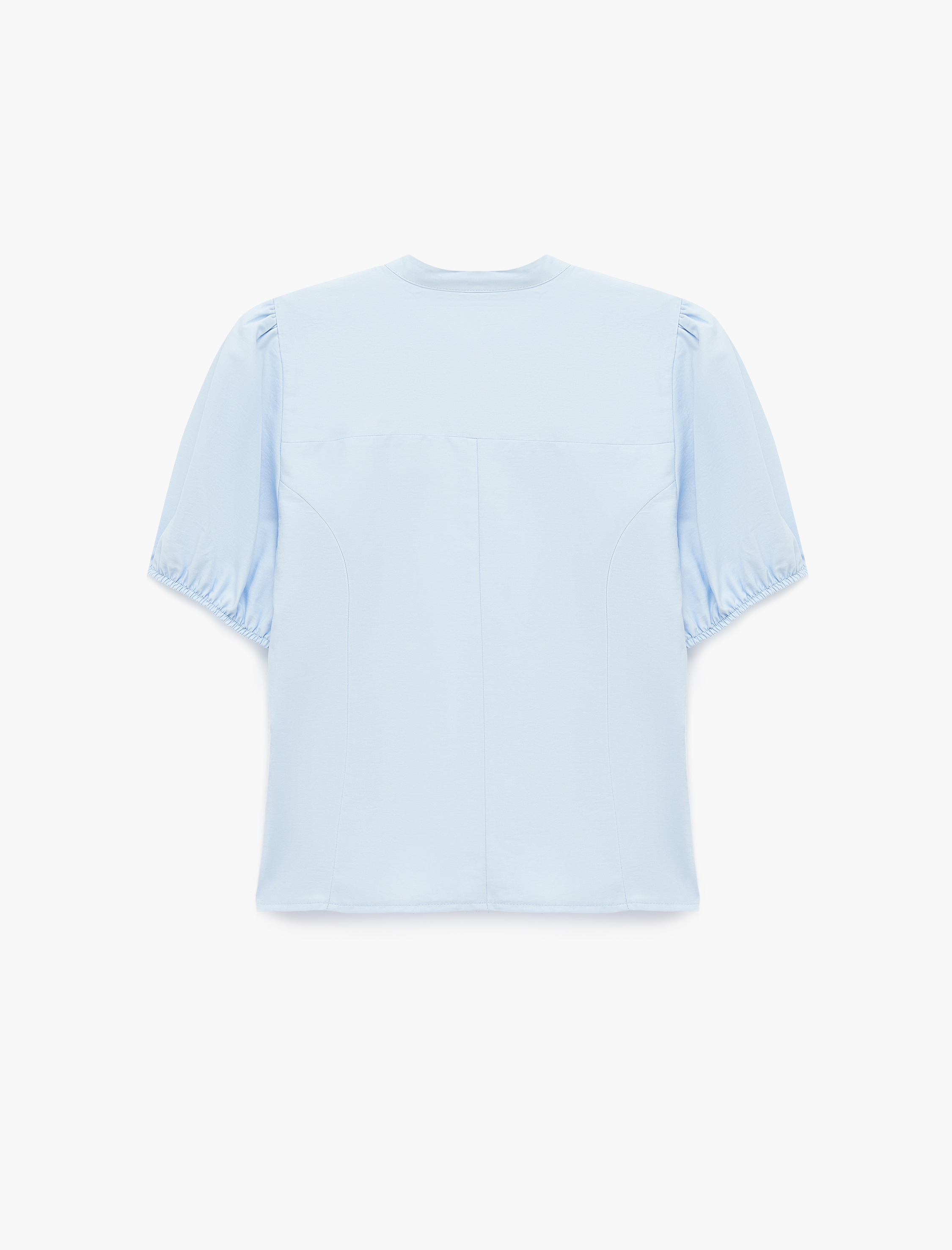   Koton X Sibil Çetinkaya - Pamuklu Slim Fit Kısa Kollu Büzgülü Yaka Poplin Gömlek