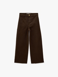 Cepli Rahat Kalıp Kesik Paça Yüksek Bel  Jean Pantolon - Culoette Jean