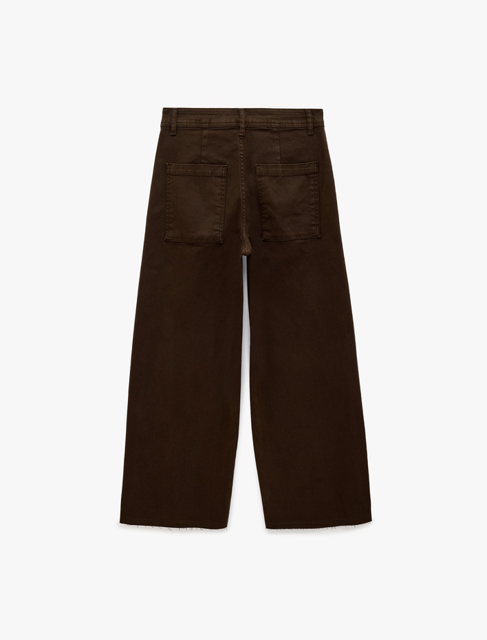  Cepli Rahat Kalıp Kesik Paça Yüksek Bel  Jean Pantolon - Culoette Jean