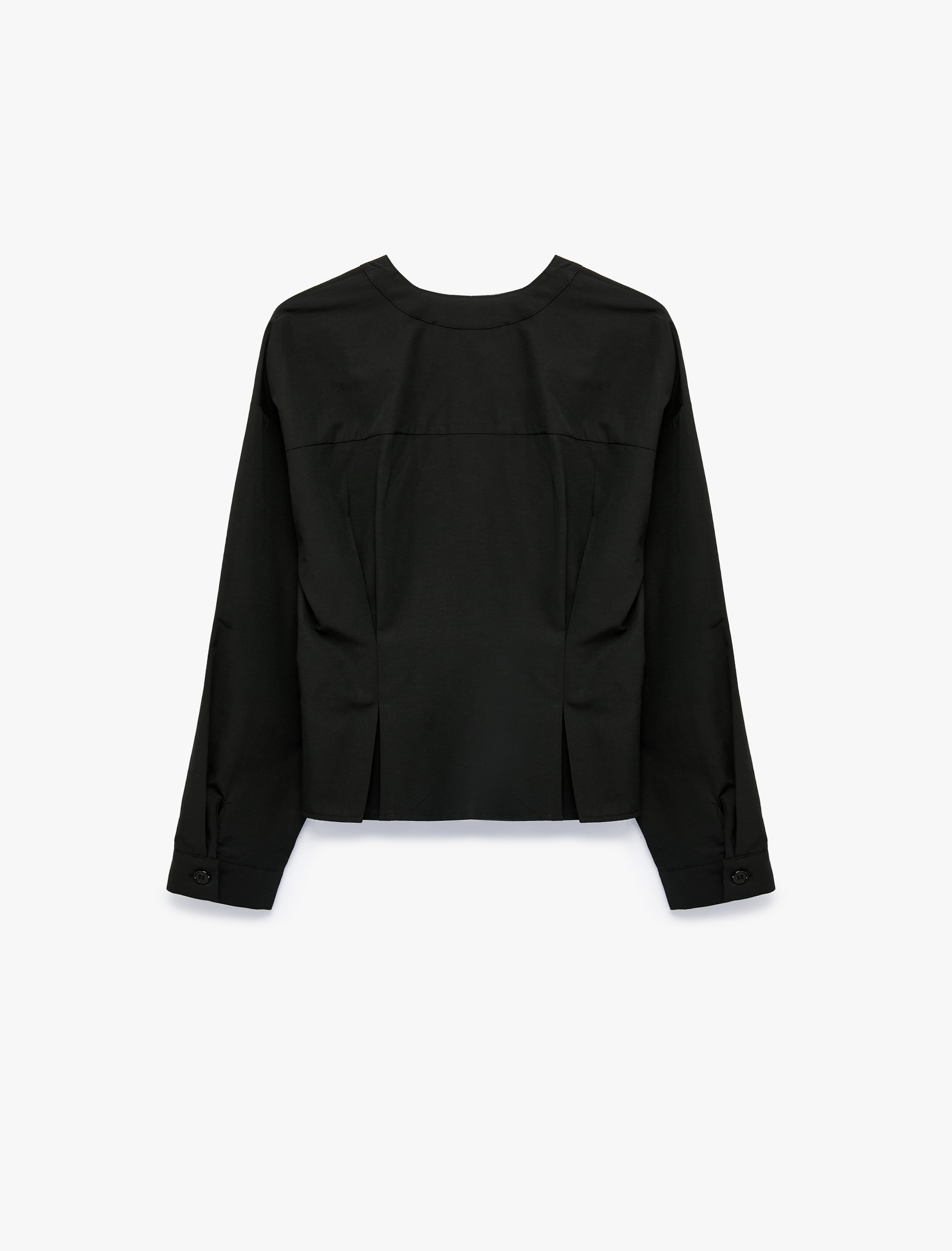   Slim Fit Düğmeli Uzun Kollu V Yaka Poplin Gömlek