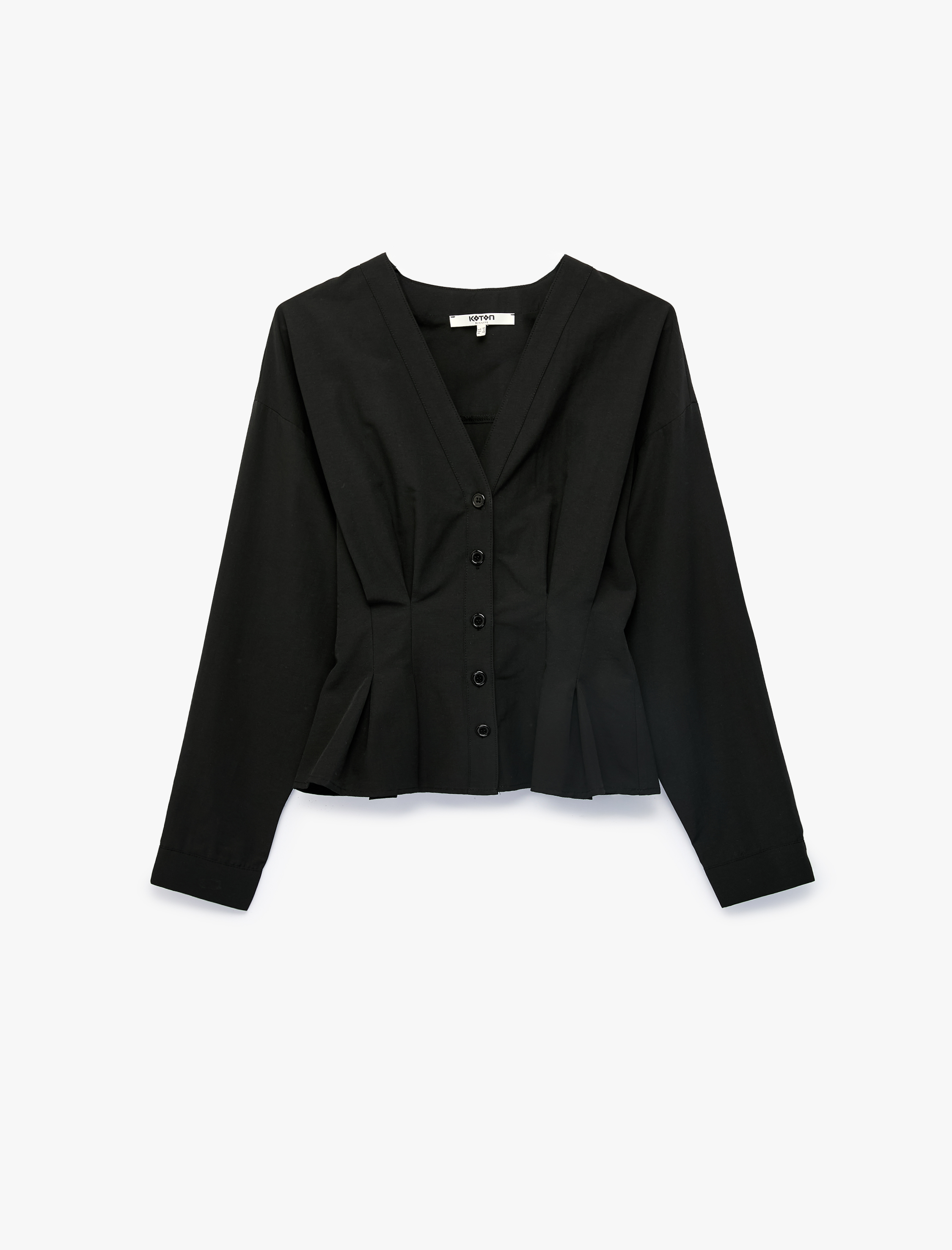   Slim Fit Düğmeli Uzun Kollu V Yaka Poplin Gömlek