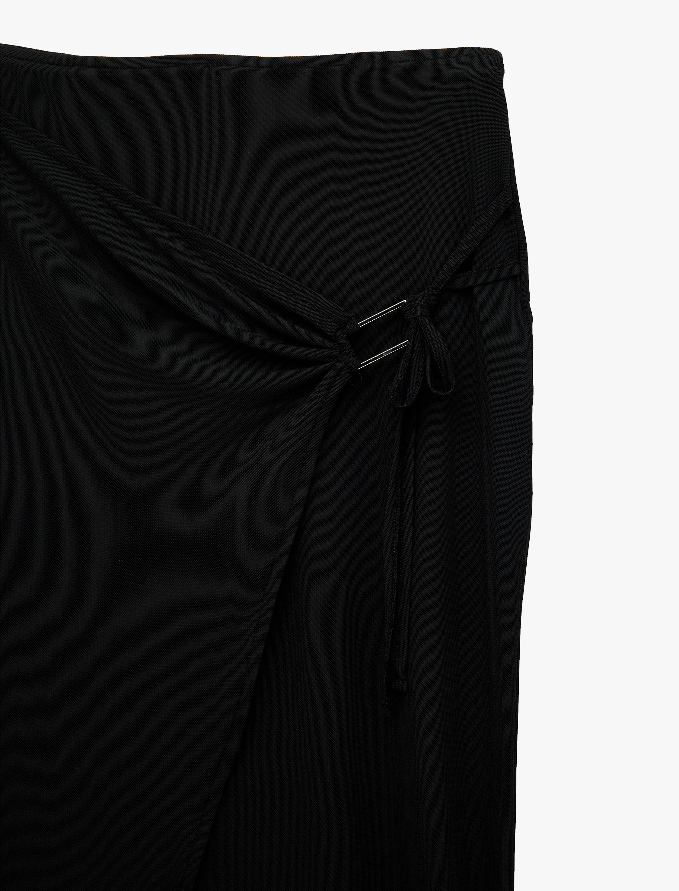   Slim Fit Bağlamalı Toka Detaylı Tül Midi Etek