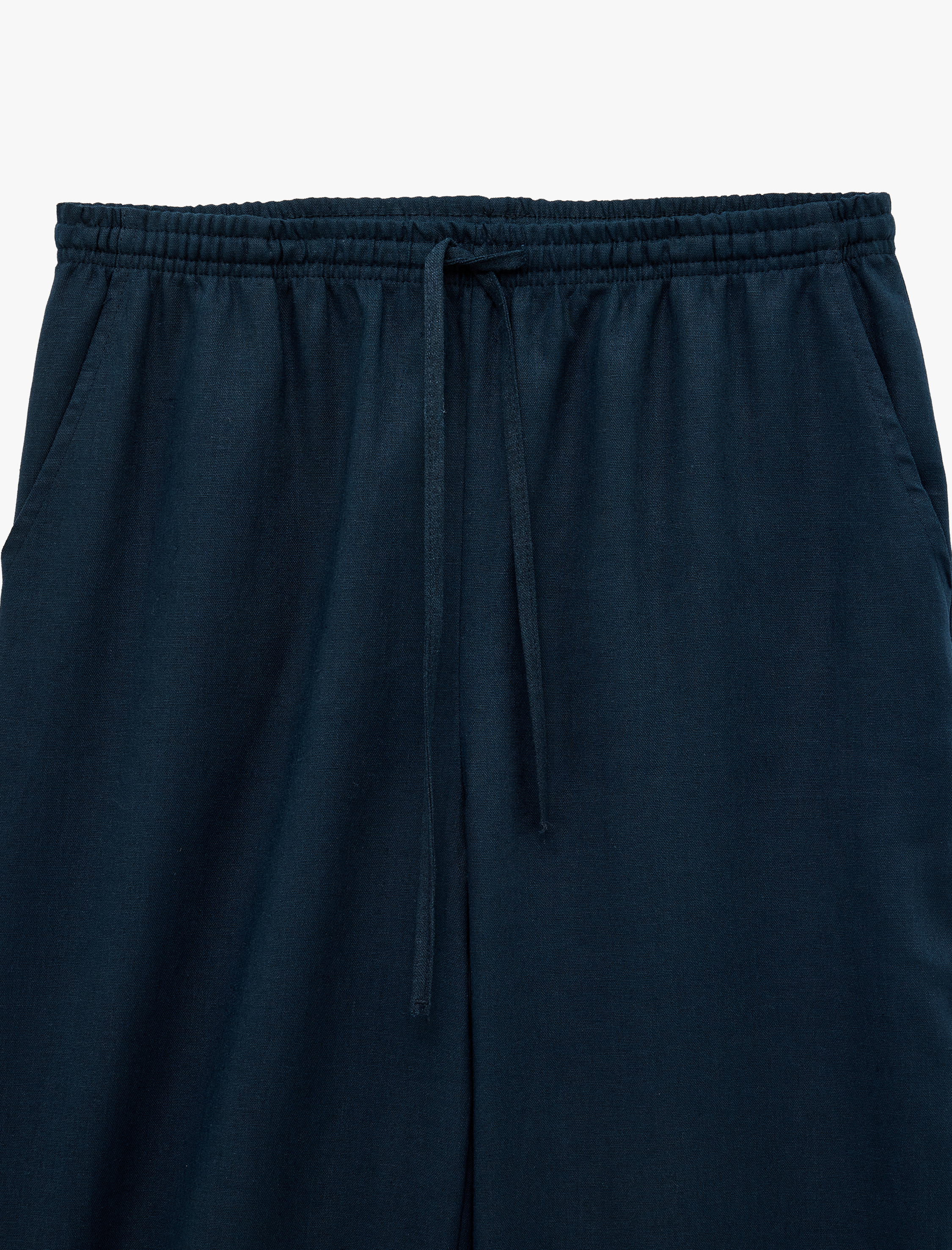   Viskon Keten Karışımlı Beli Bağcıklı Geniş Paça Pantolon