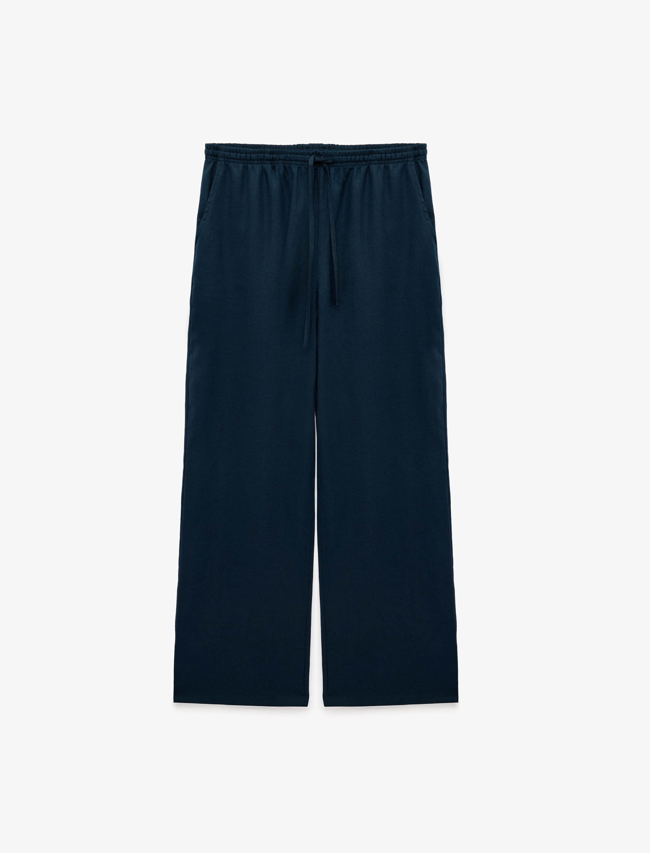   Viskon Keten Karışımlı Beli Bağcıklı Geniş Paça Pantolon