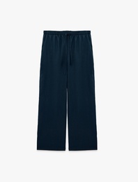 Viskon Keten Karışımlı Beli Bağcıklı Geniş Paça Pantolon