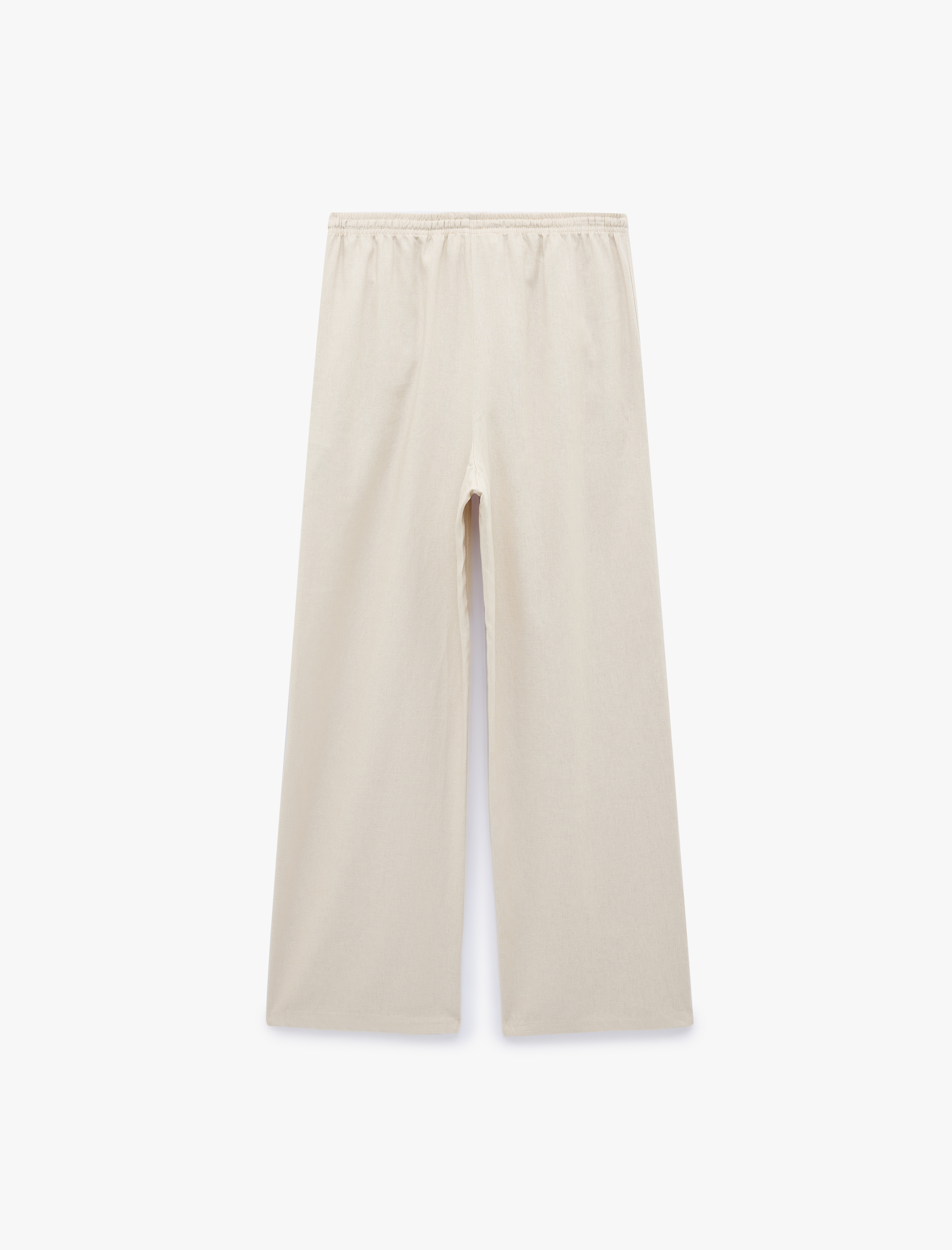   Viskon Keten Karışımlı Beli Bağcıklı Geniş Paça Pantolon