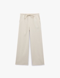 Viskon Keten Karışımlı Beli Bağcıklı Geniş Paça Pantolon