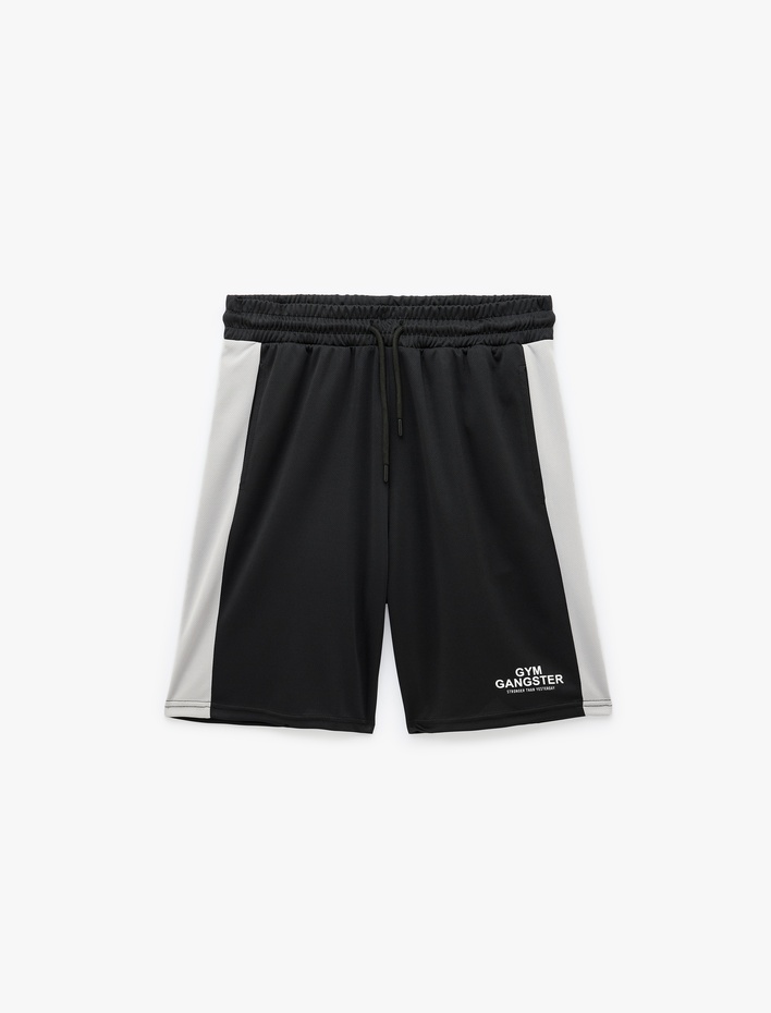  Straight Fit Renk Bloklu Cepli Baskılı Beli Bağcıklı Spor Şort
