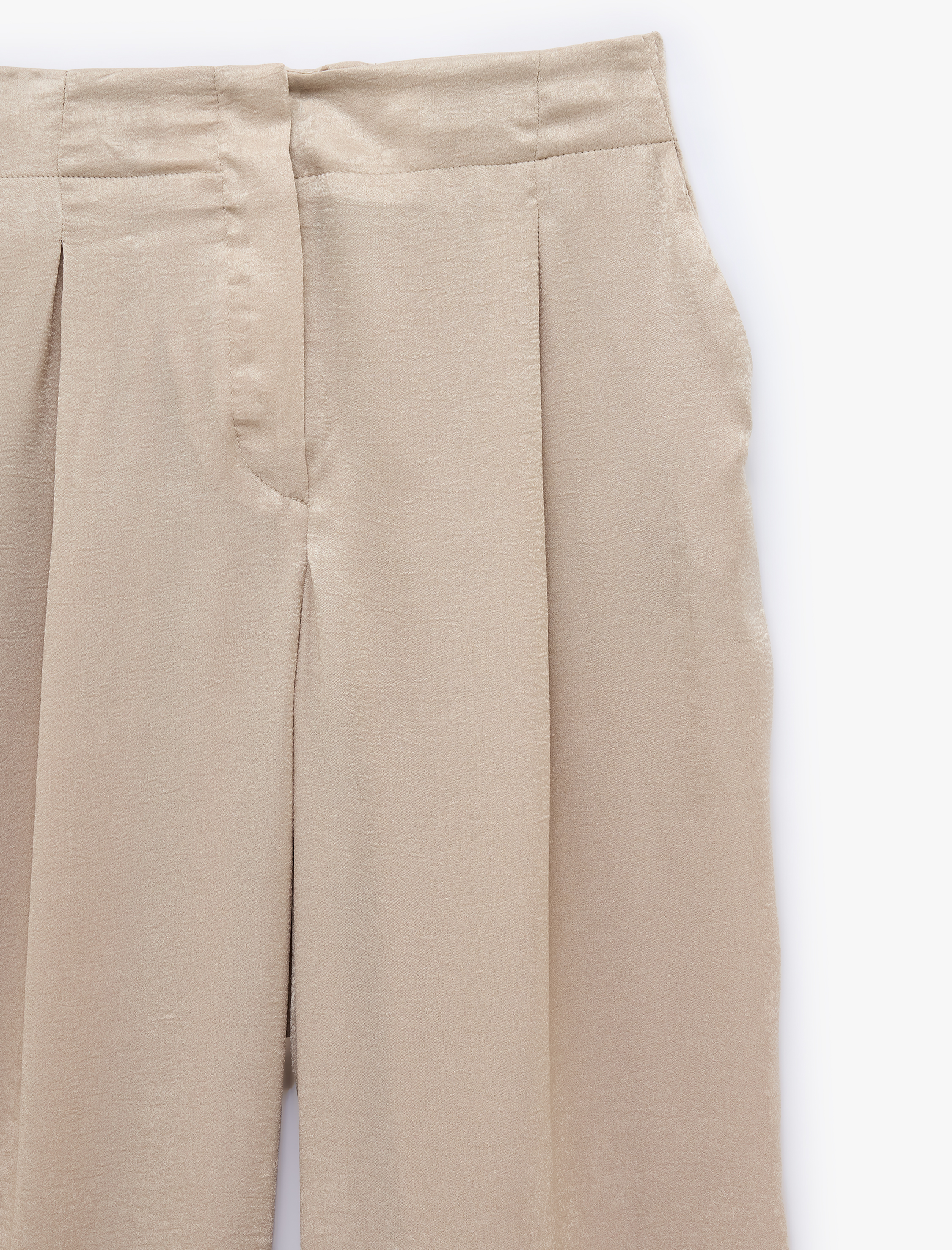   Lastik Detaylı Cepli Saten Yüksek Bel Geniş Paça Pileli Pantolon