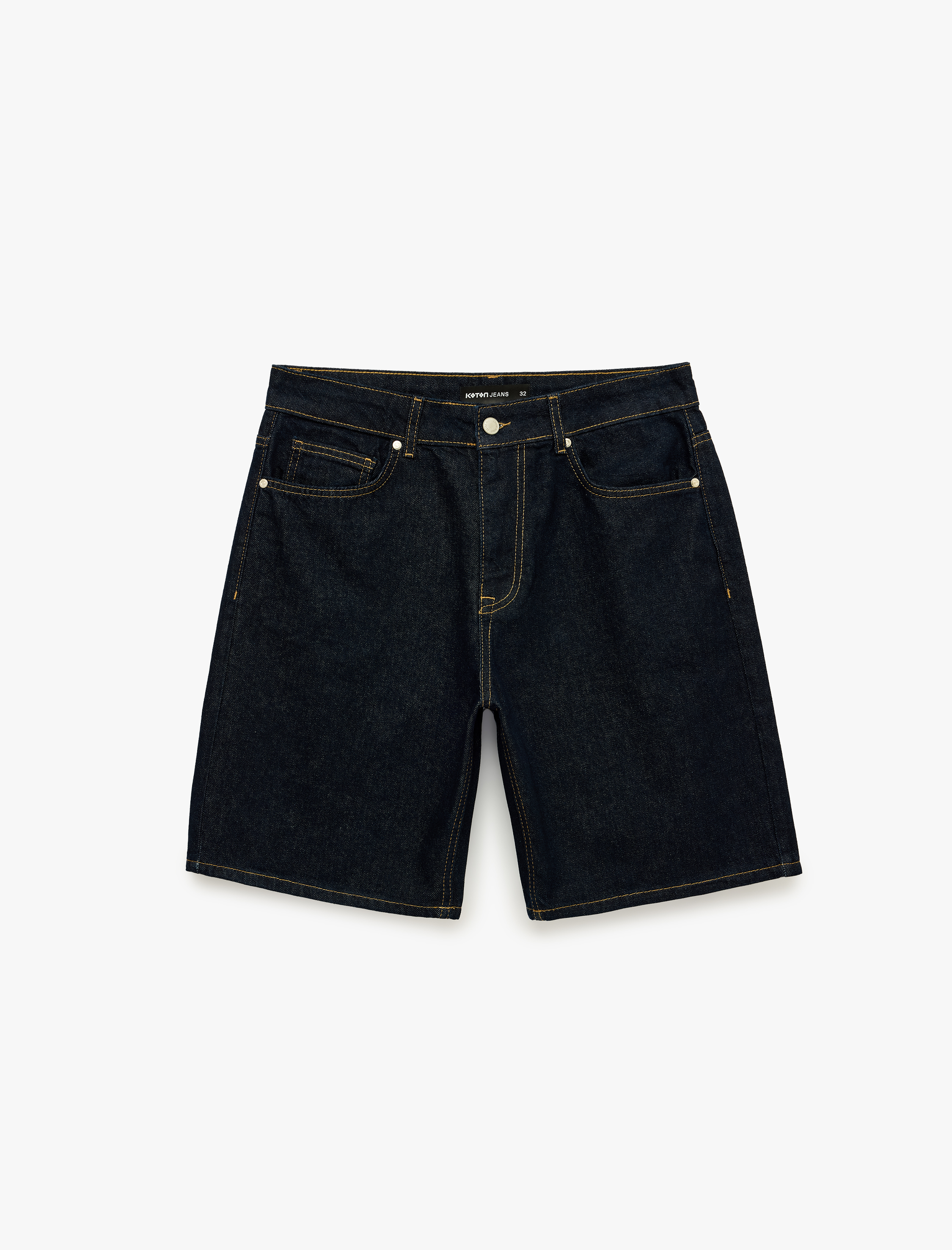   Normal Bel Pamuklu Bermuda Straight Fit Denim Şort