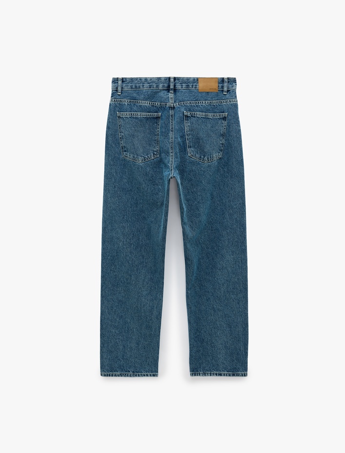  Normal Bel Cepli Pamuklu Vintage Straight Fit Jean Pantolon