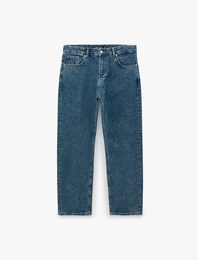 Normal Bel Cepli Pamuklu Vintage Straight Fit Jean Pantolon