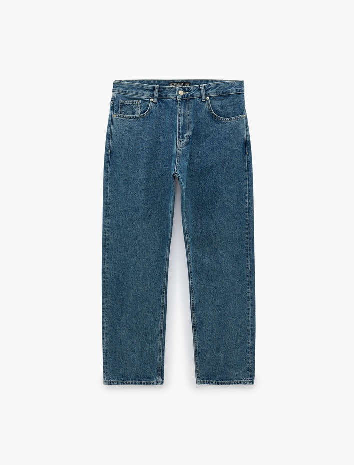  Normal Bel Cepli Pamuklu Vintage Straight Fit Jean Pantolon