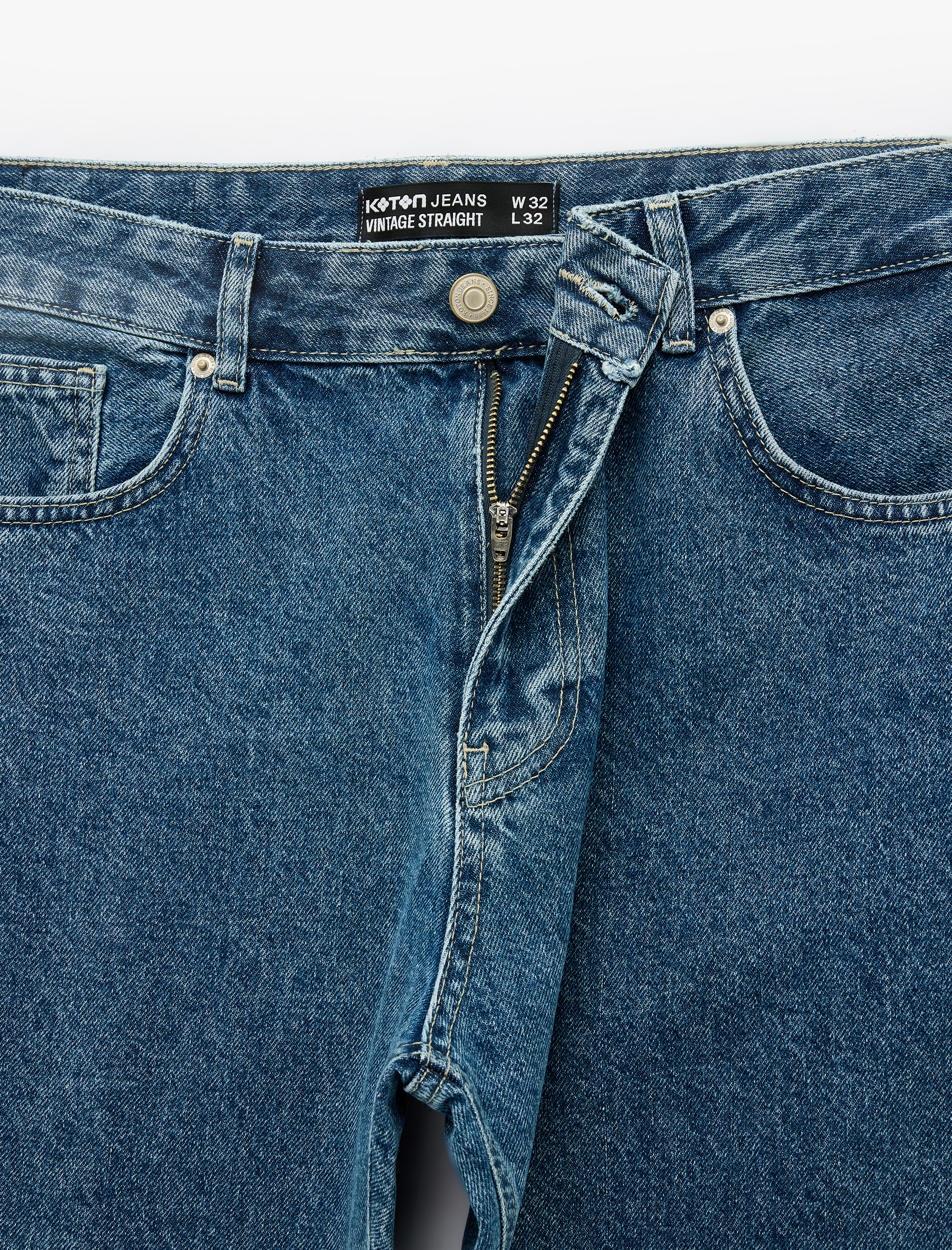   Normal Bel Cepli Pamuklu Vintage Straight Fit Jean Pantolon