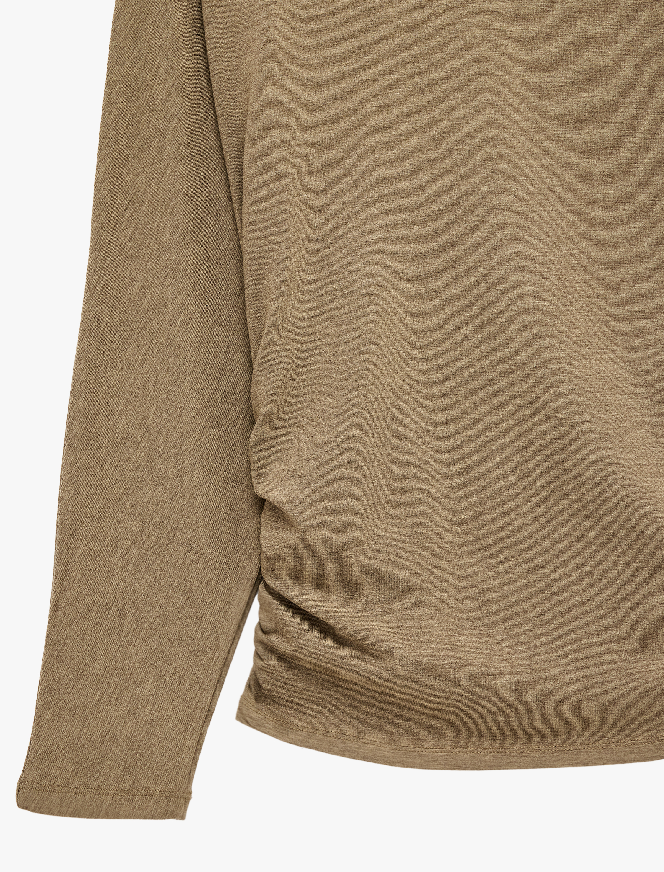   Slim Fit Büzgülü Uzun Kollu Bisiklet Yaka Tişört
