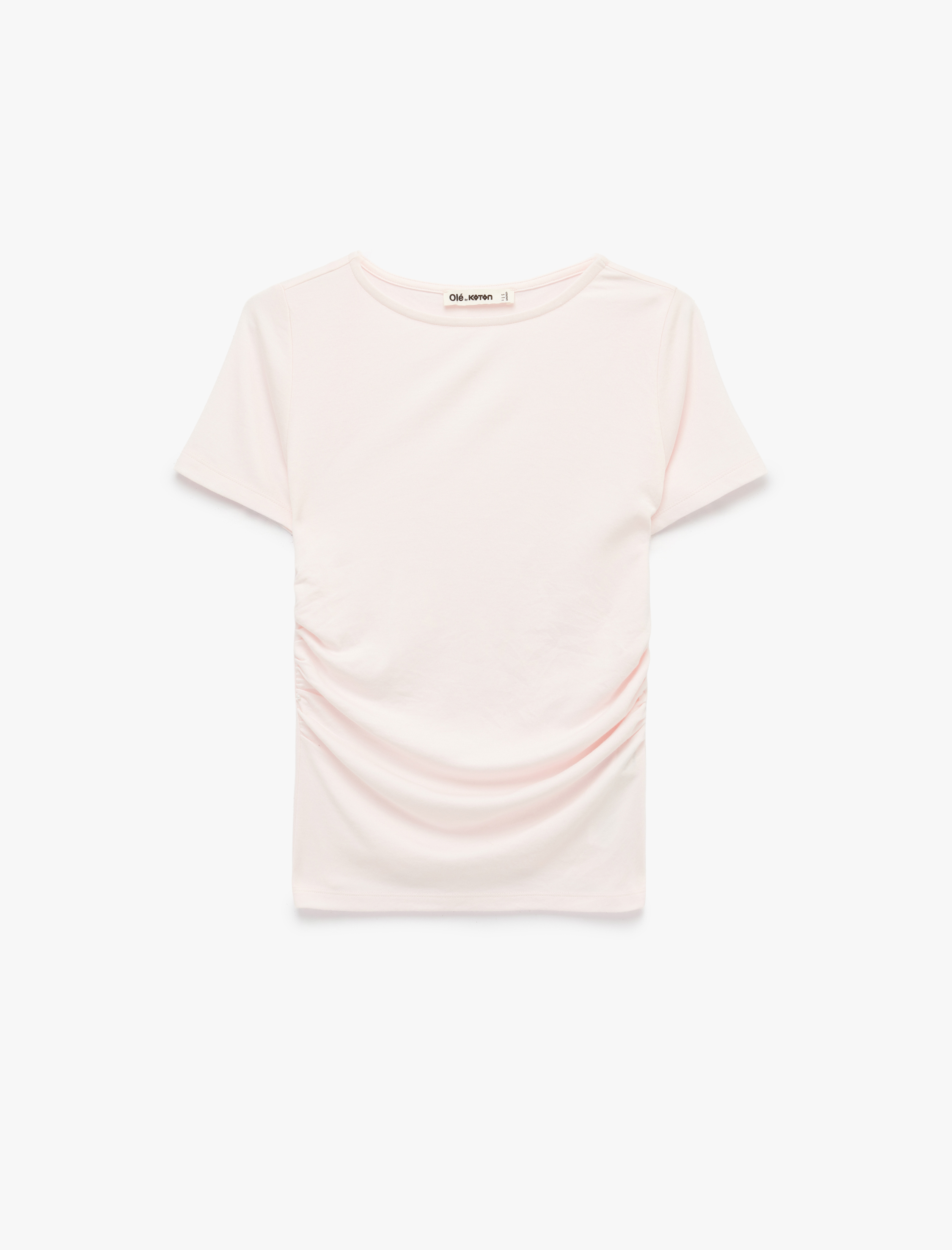   Slim Fit Drapeli Kısa Kollu Kayık Yaka Tişört