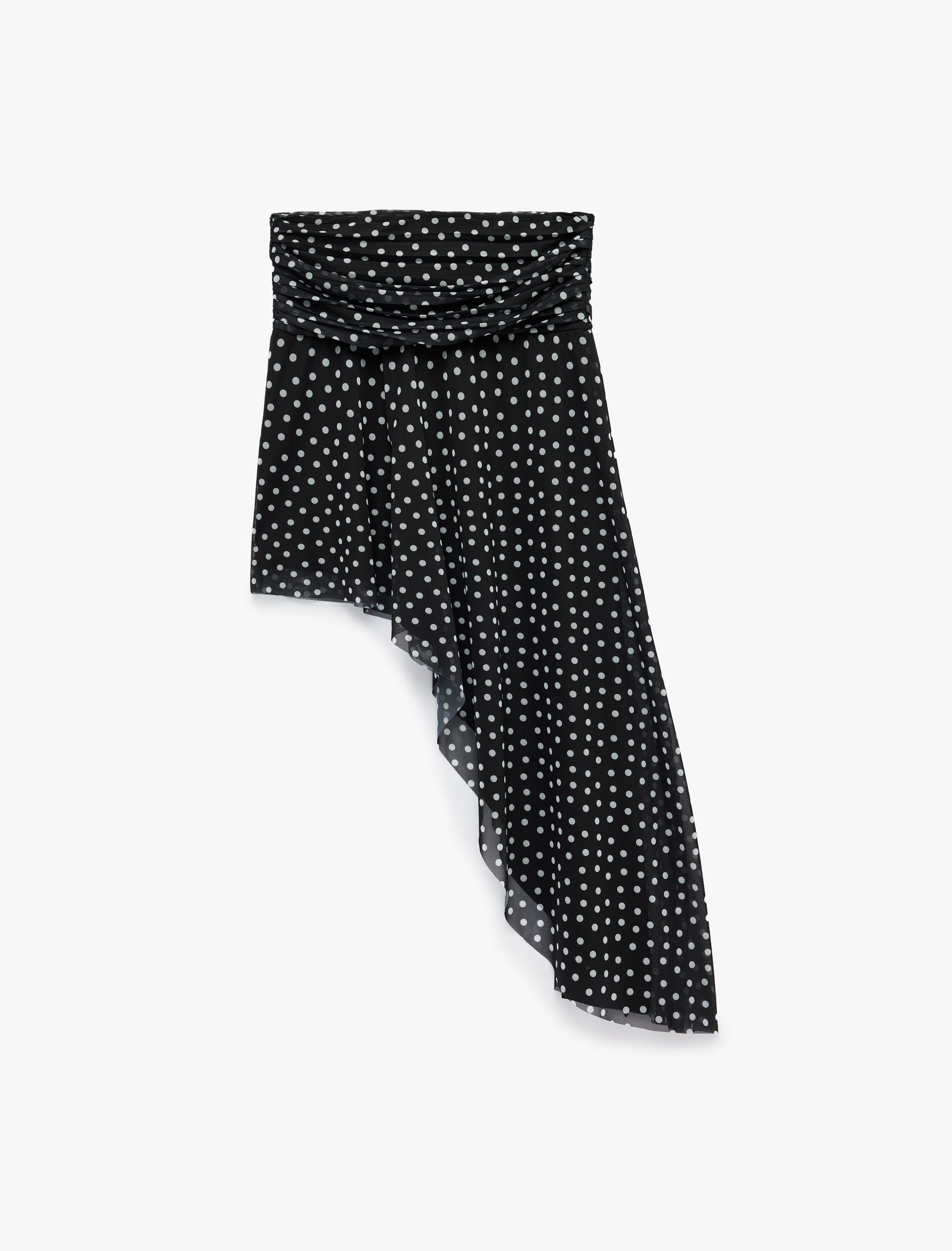   Koton X Sibil Çetinkaya - Drapeli Slim Fit Puantiyeli Asimetrik Midi Etek