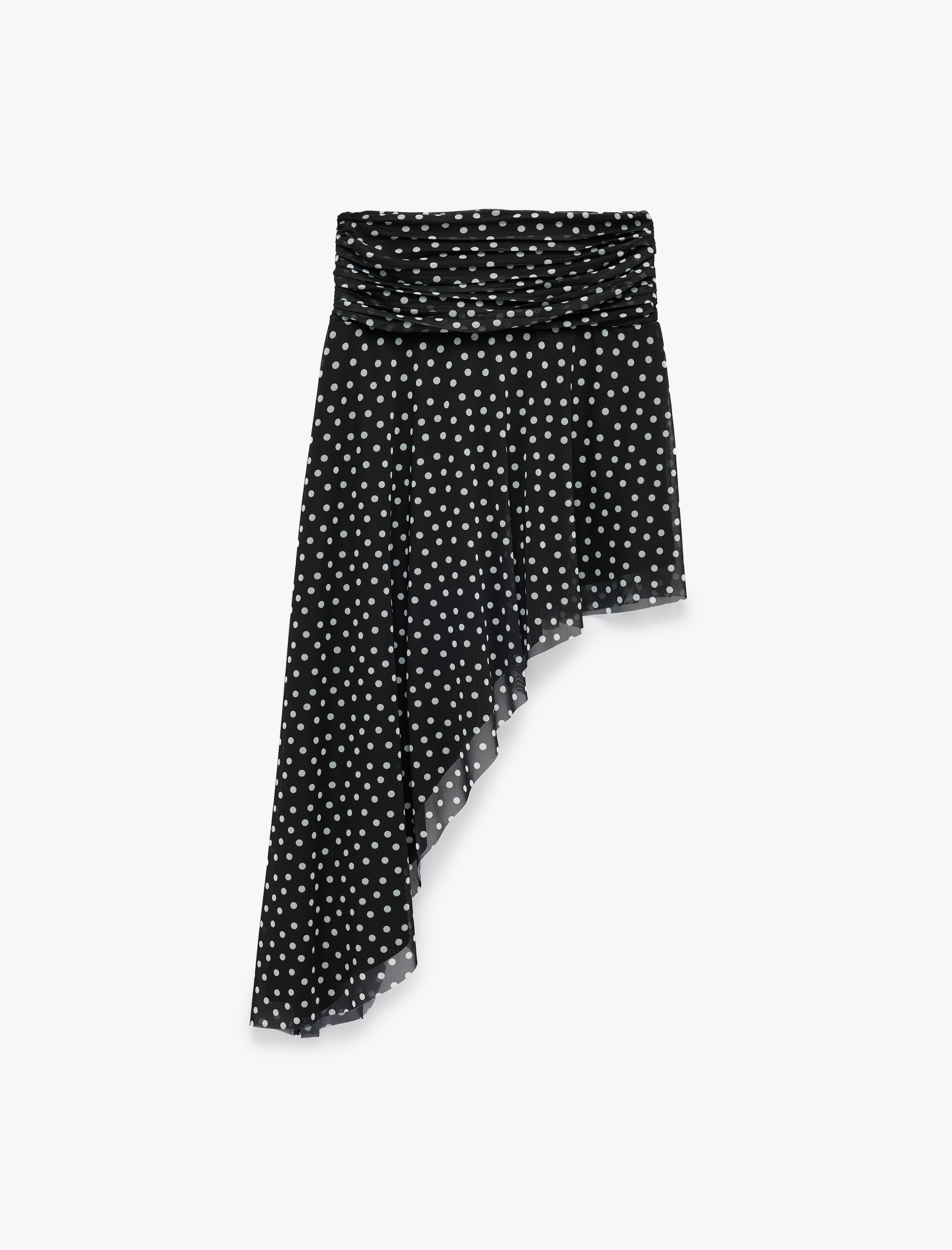   Koton X Sibil Çetinkaya - Drapeli Slim Fit Puantiyeli Asimetrik Midi Etek