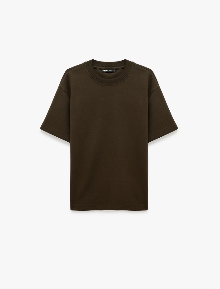  Pamuklu Kısa Kollu Pike Kumaş Bisiklet Yaka Basic Oversize Tişört