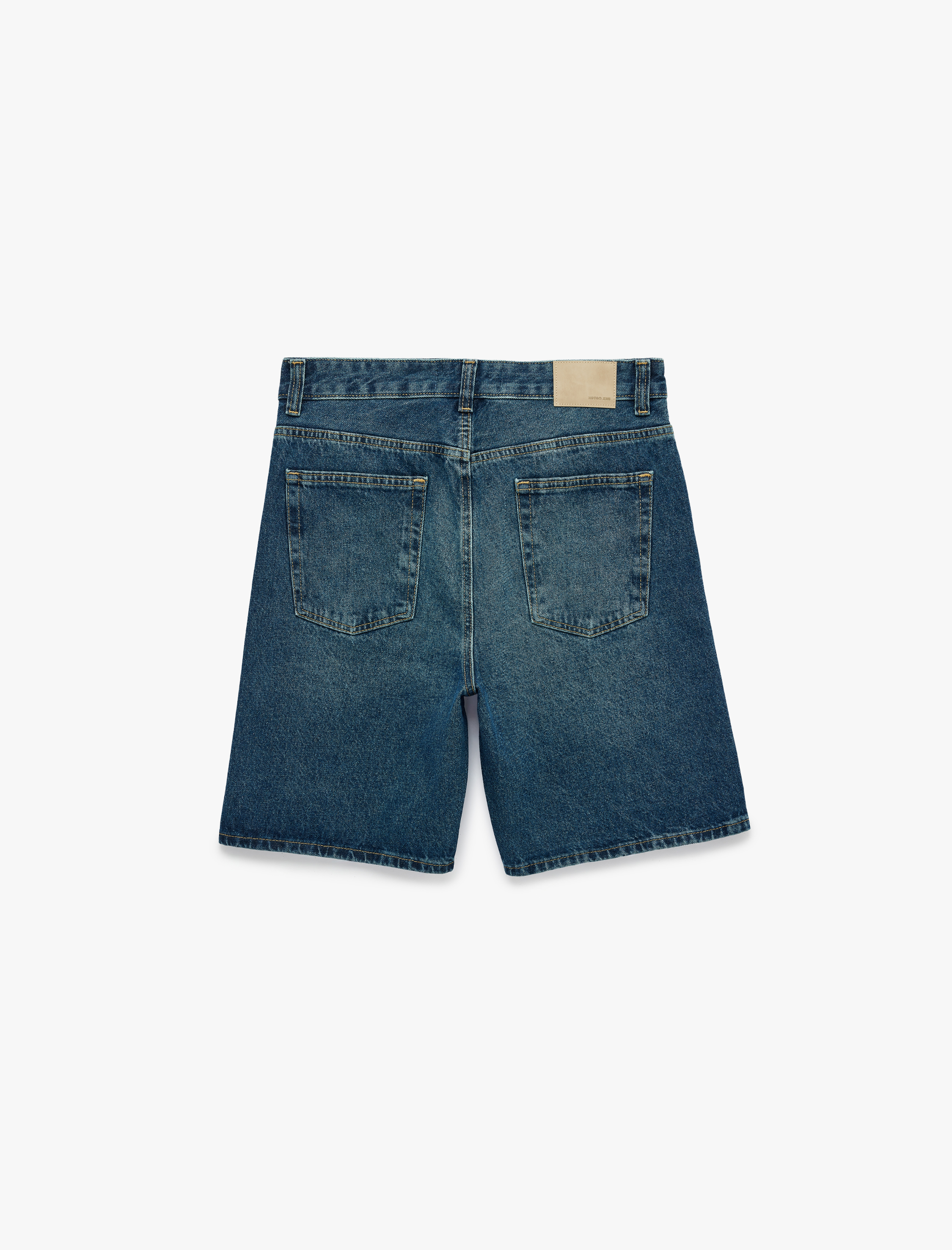   Normal Bel Cepli Pamuklu Bermuda Straight Fit Jean Şort