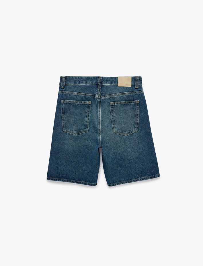  Pamuklu Rahat Kalıp Normal Bel Baggy Jean Şort