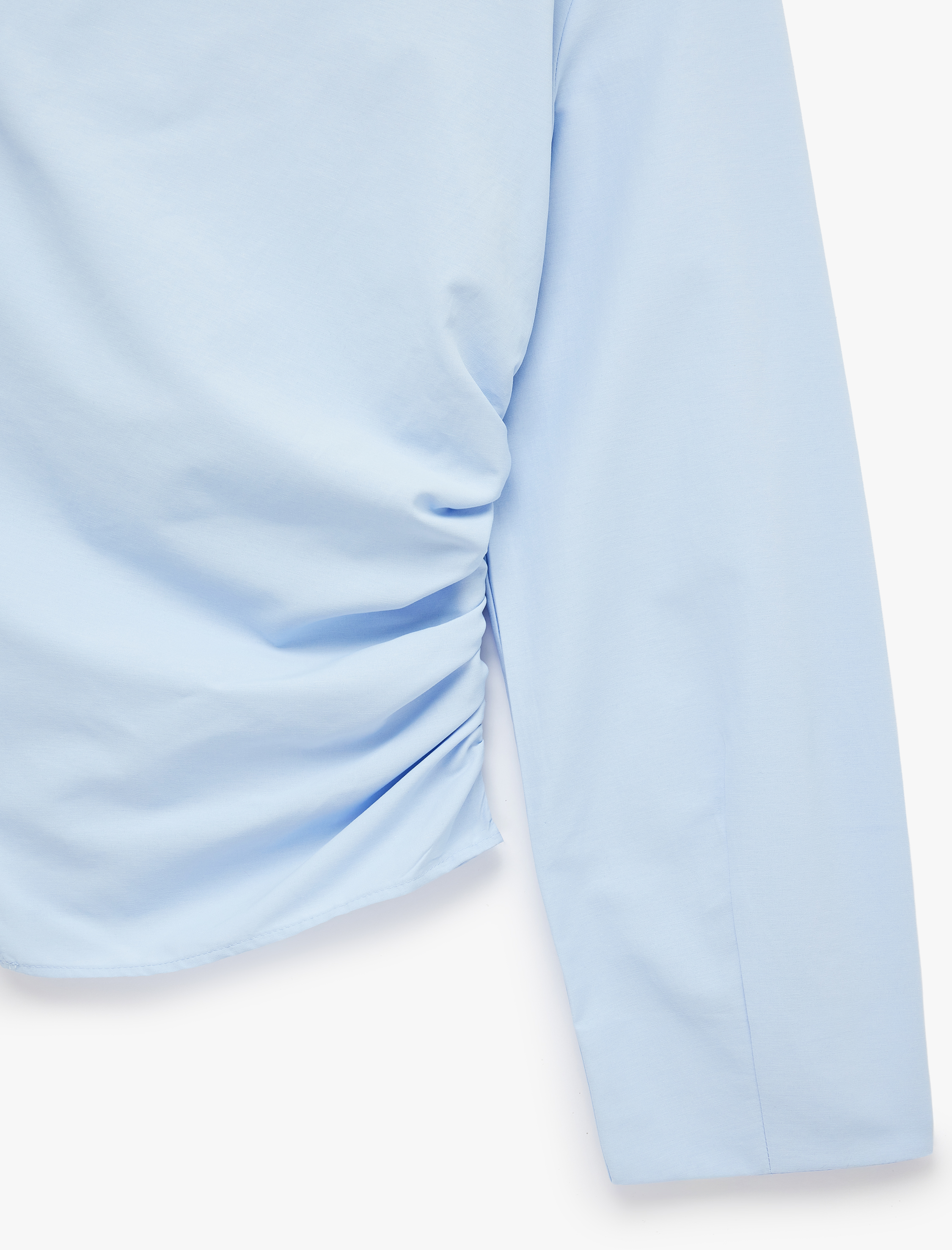   Pamuklu Uzun Kollu Drape Detaylı Poplin Açık Omuz Asimetrik Bluz