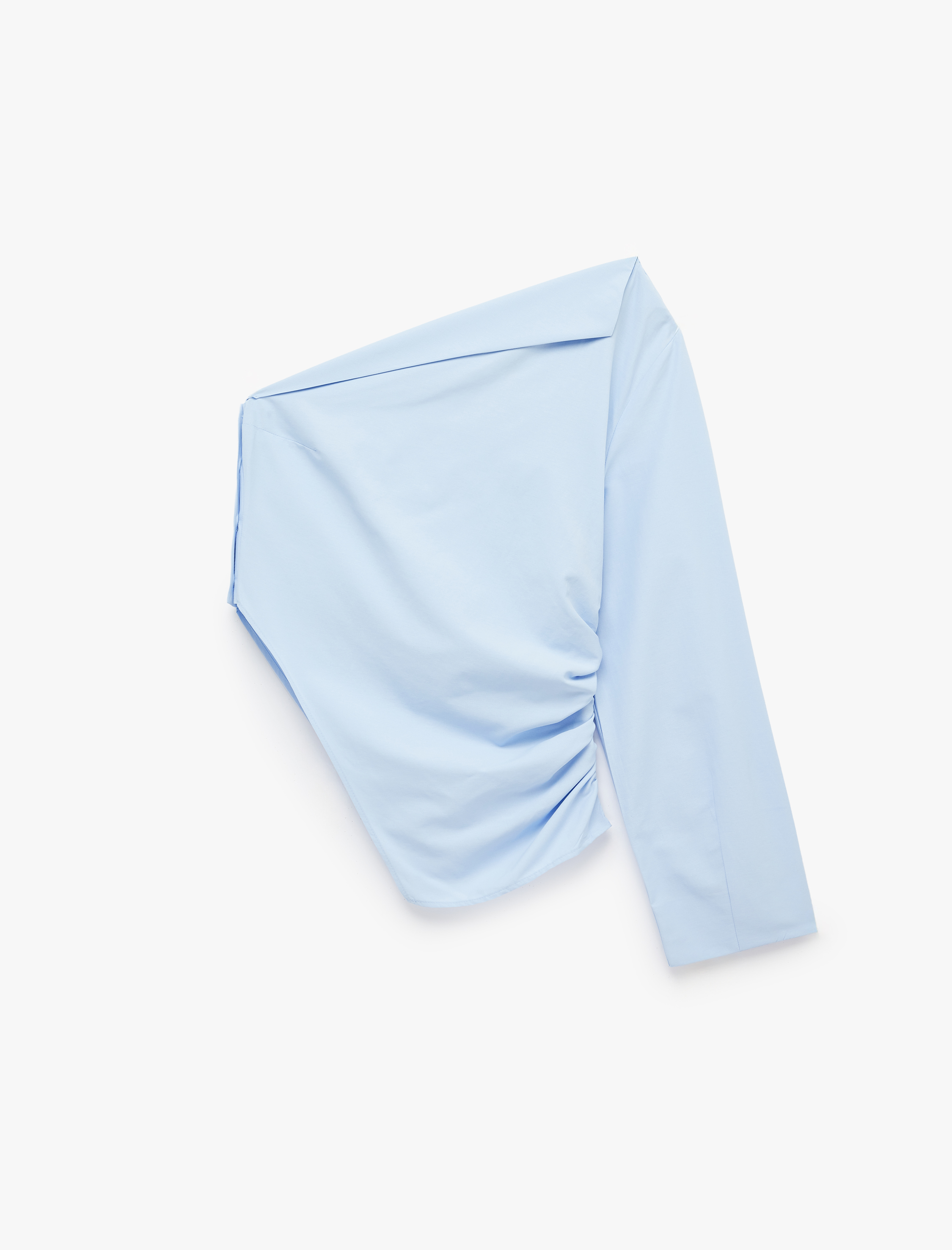   Pamuklu Uzun Kollu Drape Detaylı Poplin Açık Omuz Asimetrik Bluz
