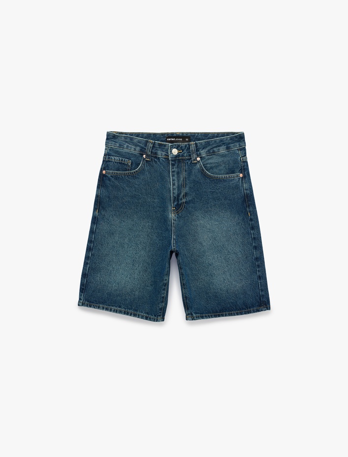  Pamuklu Rahat Kalıp Normal Bel Baggy Jean Şort